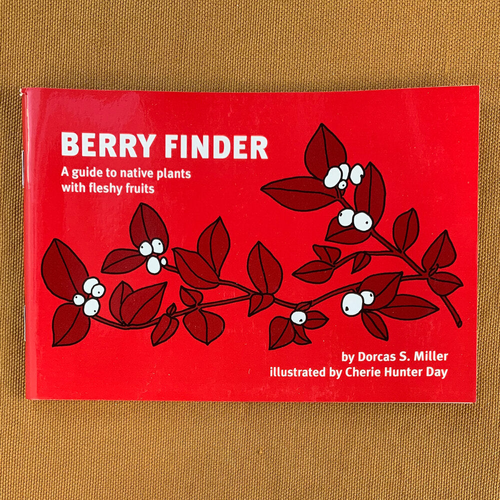Small, softcover rectangular book cover, bright red with plant with white berries and title text