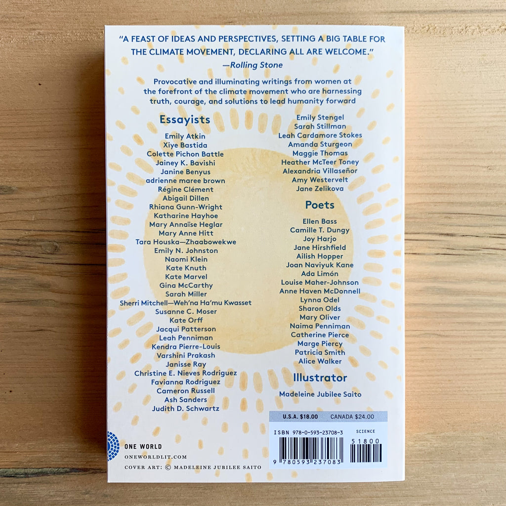 Back cover of book with list of essayists and poets included in anthology