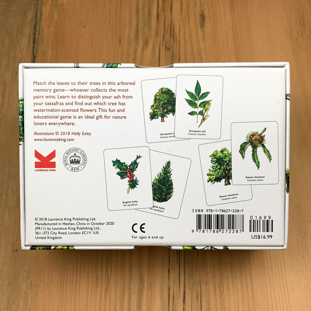Back of the Match A Leaf game box showing game cards with trees and leaves on them.