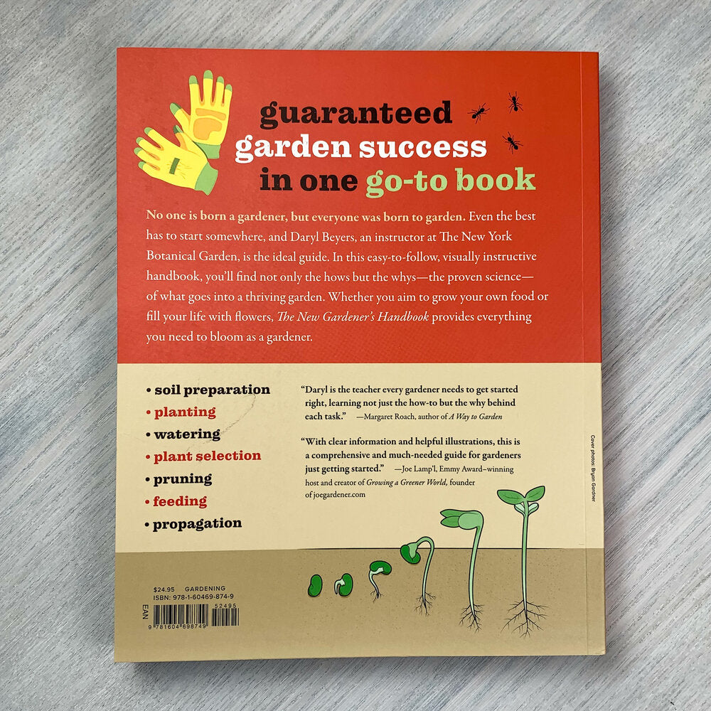 Back cover of New Gardener's Handbook describing the contents along with reviews.
