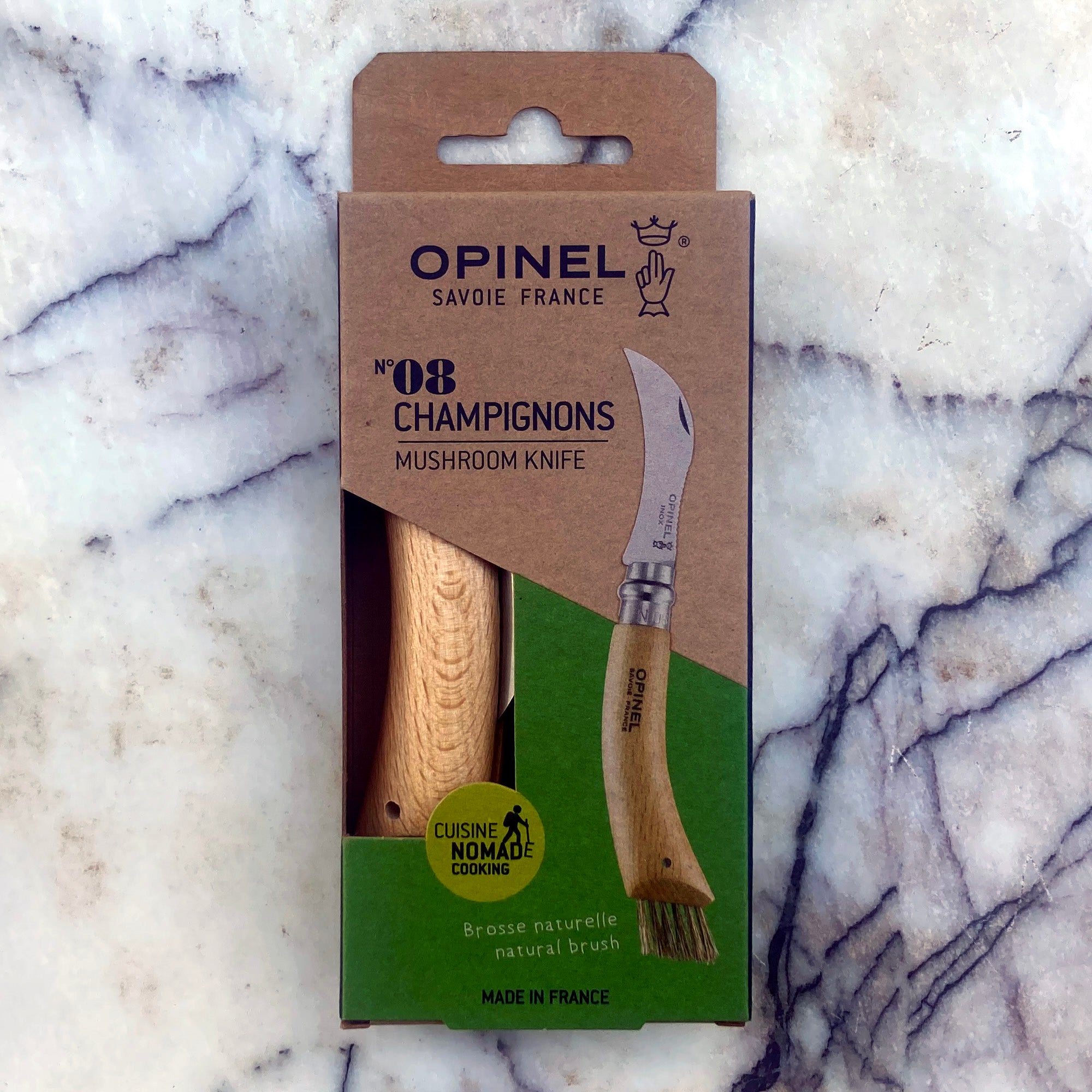 Opinel No.08 Mushroom Knife w/ Brush Stainless Steel Beechwood